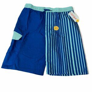 Cat & Jack Swim Trunks XL 16 Husky Blue Striped Swim Trunks with Pockets NWT